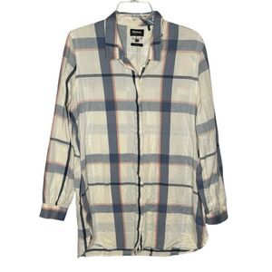 Barbour Women’s Cream/Blue Lothian Tunic Tartan Plaid Button Down Shirt.Size 12.